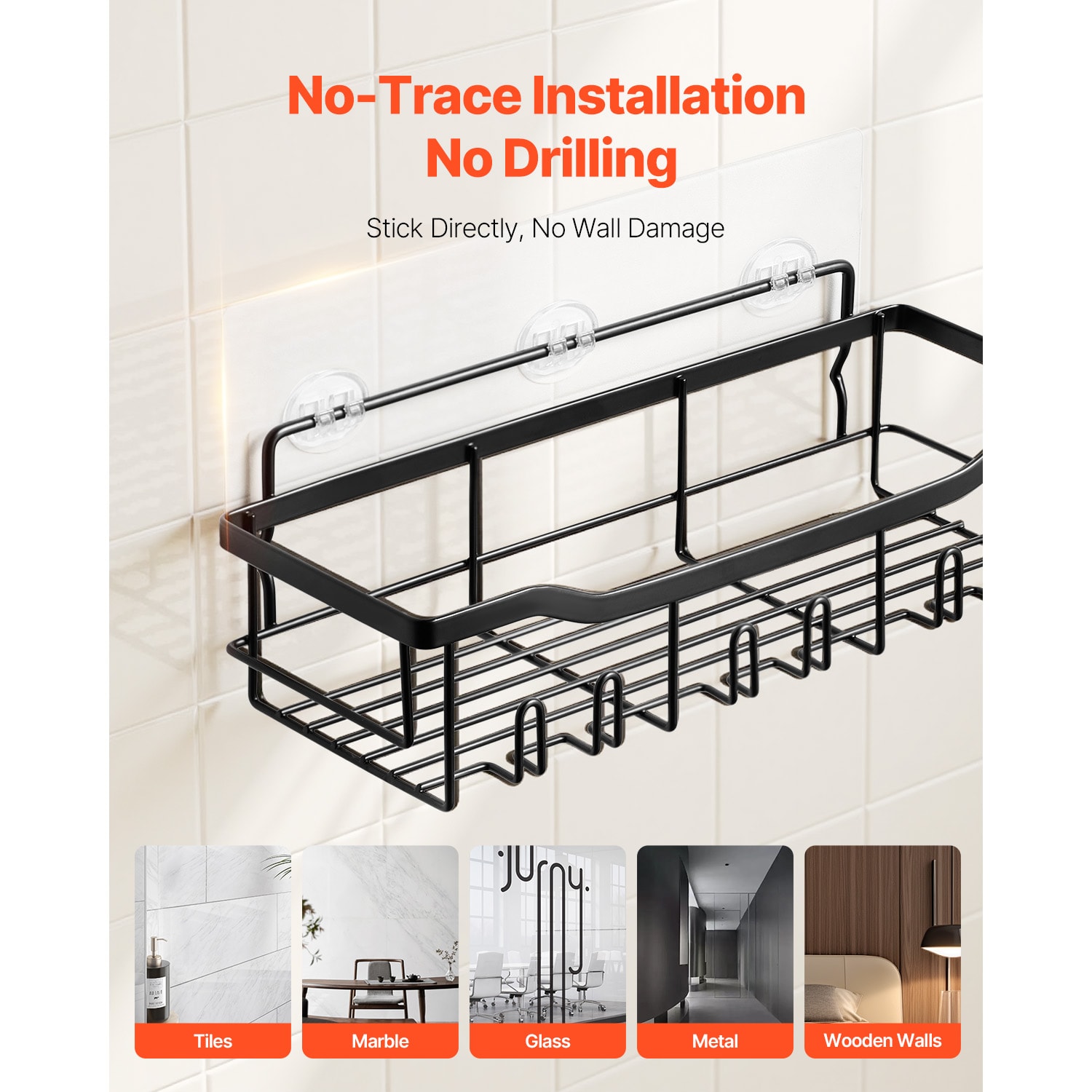 Shower Caddy 5 Pack Adhesive Bathroom Shower Storage Organization Shelves Rack_voghion.com